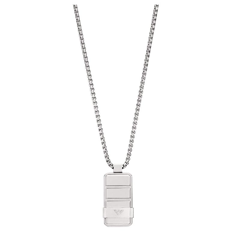 Emporio Armani Logo Engraved Design Steel Necklace Men necklace Silver EGS3078040_NLP F,Silver