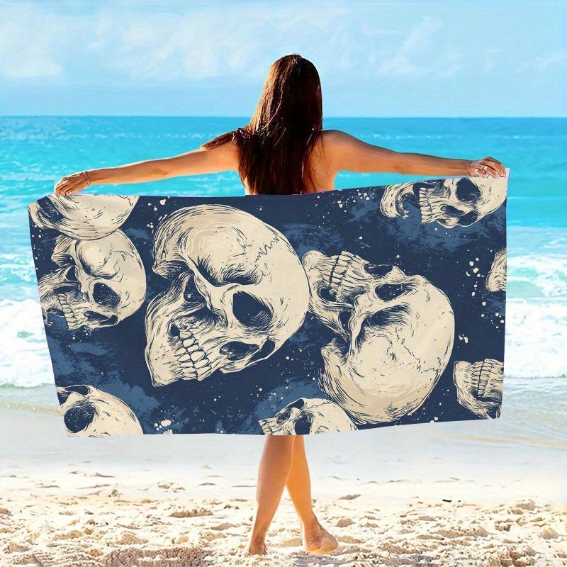 

Skull Print Beach Towel, Graphic Design Soft Microfiber Unisex Lightweight Absorbent for Swimming Travel Camping Fun W40*H60(CM)