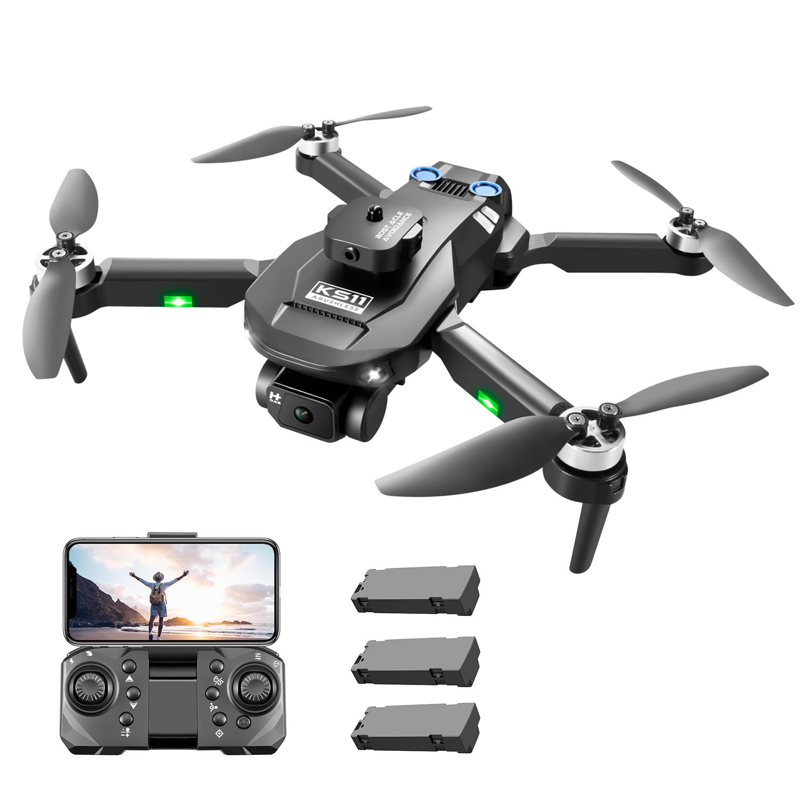 Ferngesteuerte Drohne mit Kamera, 4K-Doppelkamera, Hindernisvermeidung, bürstenloser Motor, optischer Fluss 3 battery schwarz