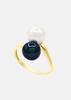 Ring - - Genuine Freshwater Pearls 7-8 Mm - Yellow Gold - Natural White &; Black Tahiti