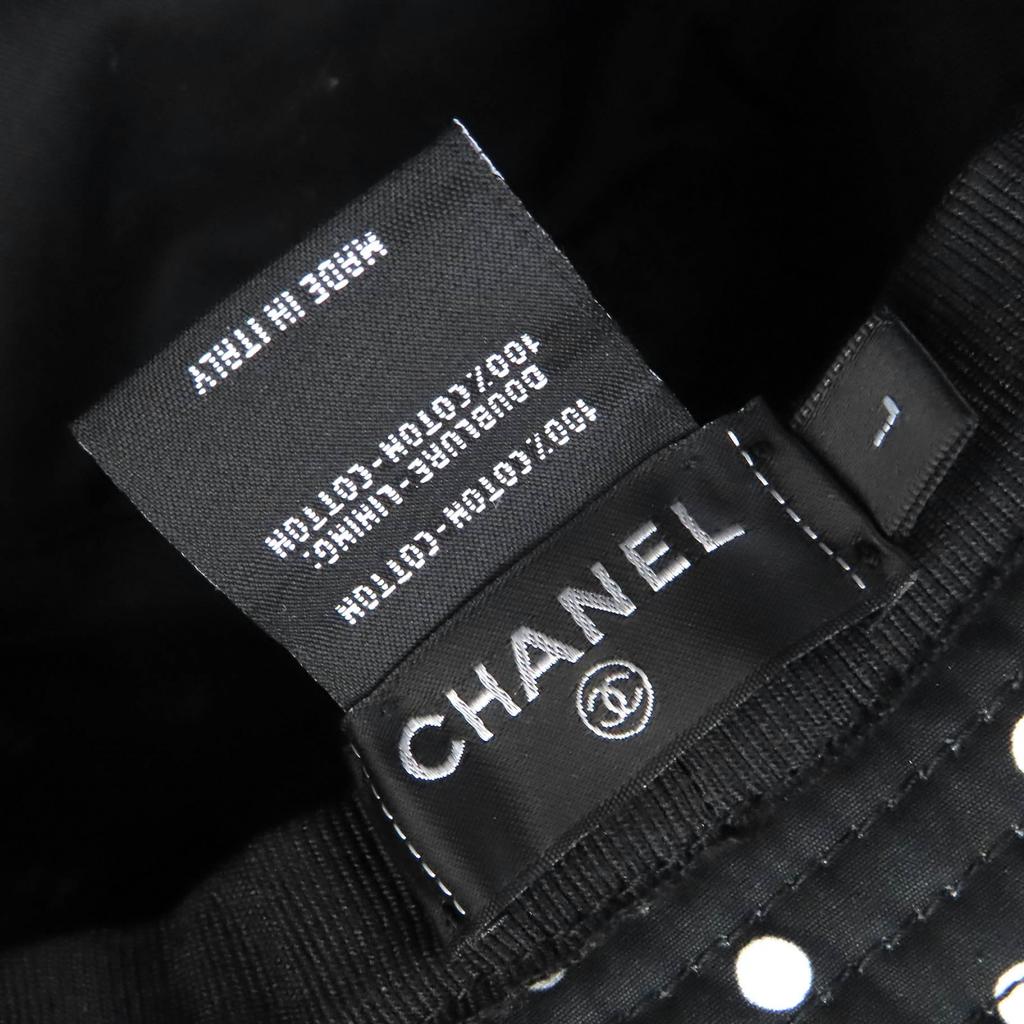 Excellent CHANEL hat COCO Mark embroidered logo bucket hat Black White cotton Women L Used