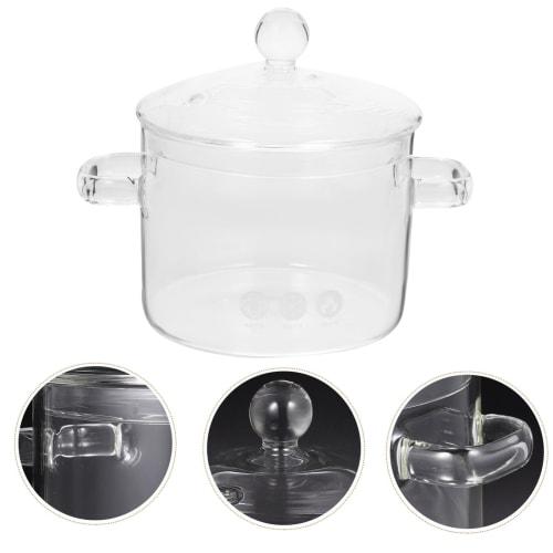 Frcolor Double-Handled Glass Soup Pot, Heat-Resistant, Transparent, 1350ml, Direct-Stove Cookware, Saucepan, Glass Pot, Stew Pot, Milk Pot, Easy to Us