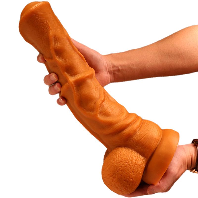 VaHppy Dildo extra large 2090g 37*8cm Masturbazione del pene per le donne Gay a forma di fallo Cavallo Pene Silicone liquido dorato Ventosa di potenza