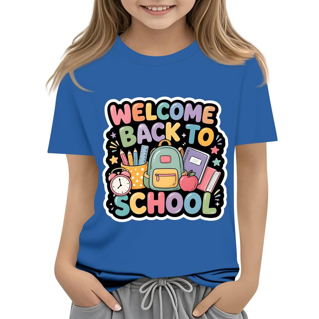 Children's Casual and Fashionable Round-Neck Printed Short-Sleeve Top for Back-to-School