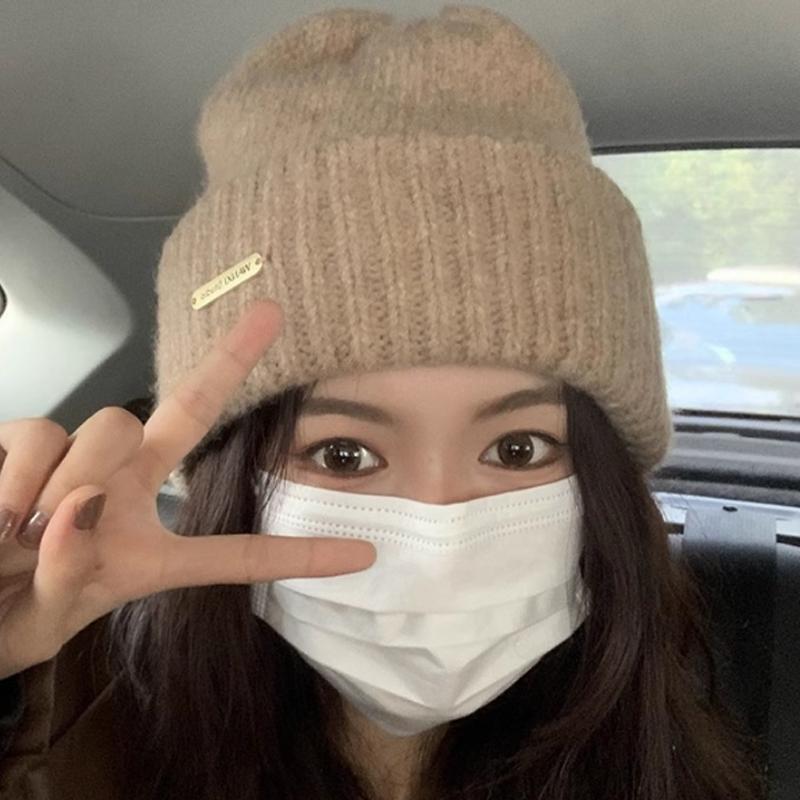 Knitted Beanie Hat Women Soft Warm Hand Crochet Bonnet Caps Solid Color Thick Winter for Girl Thermal Ear Protection Outdoor Hat