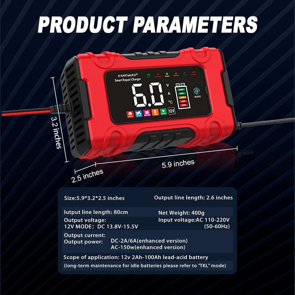 Lead Acid Battery Charger Smart Battery Trickle Charger 12V 6A TKL 2A Automotive Battery Maintainer Desulfator Temp Compensation for Car Truck