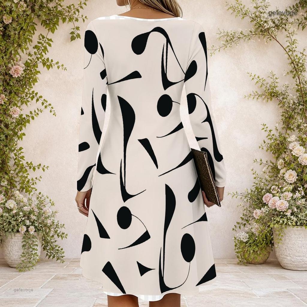 Women Criss Cross V Neck Long Sleeve Blue White Printed Fitted Curved Hem Dress