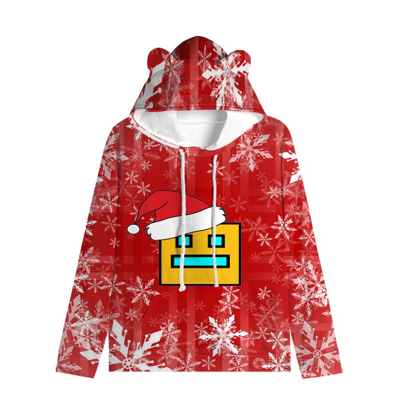 Dětská mikina Angry Geometry Dash pro chlapce Dívčí mikina Harajuku Streetwear Hip Hop Kawaii Cat Ear Pullover s kapucí