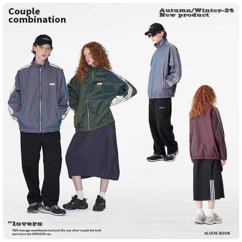 Vêtements Homme Quatre Saisons | Veste Polyvalente à Col Montant Inversé Légère Ample à Bande Latérale Imperméable Veste Décontractée Couleur Dégradée