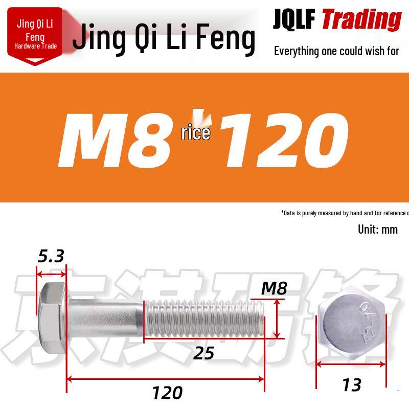 201 Stainless Steel Hex Head Bolt, Half Thread, M6-M30 Threaded Rod