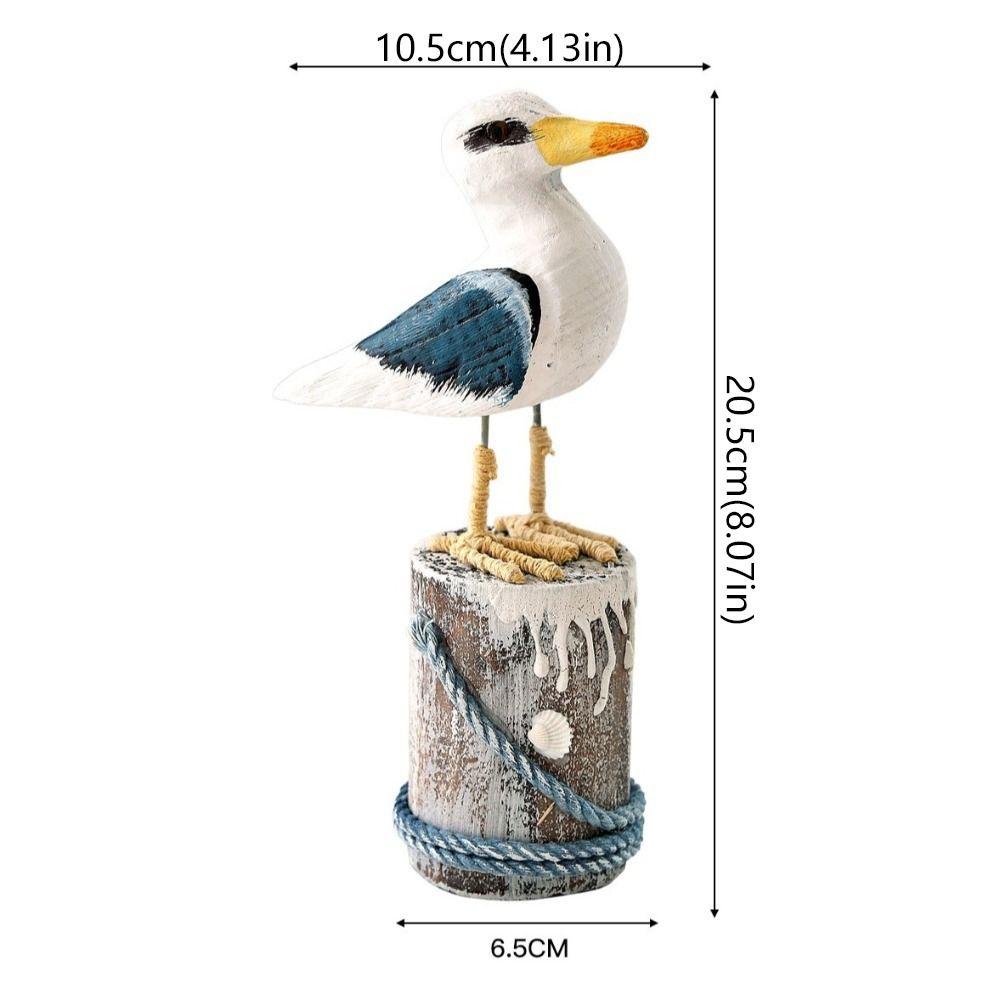 Mediterranean Style Wooden Seagull Craft Vintage Seagull Model Seabird Ornament  Coastal Home