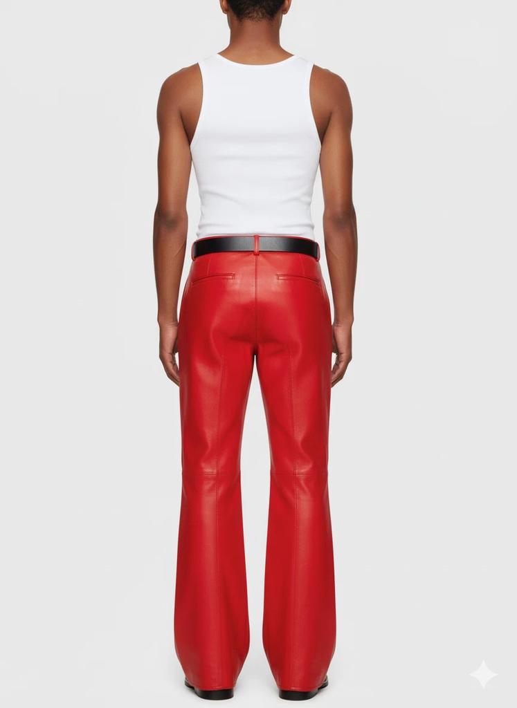 Red Jeans Style Bootcut Office Wear Pant Men's Genuine Lambskin Stylish Casual Design Leather