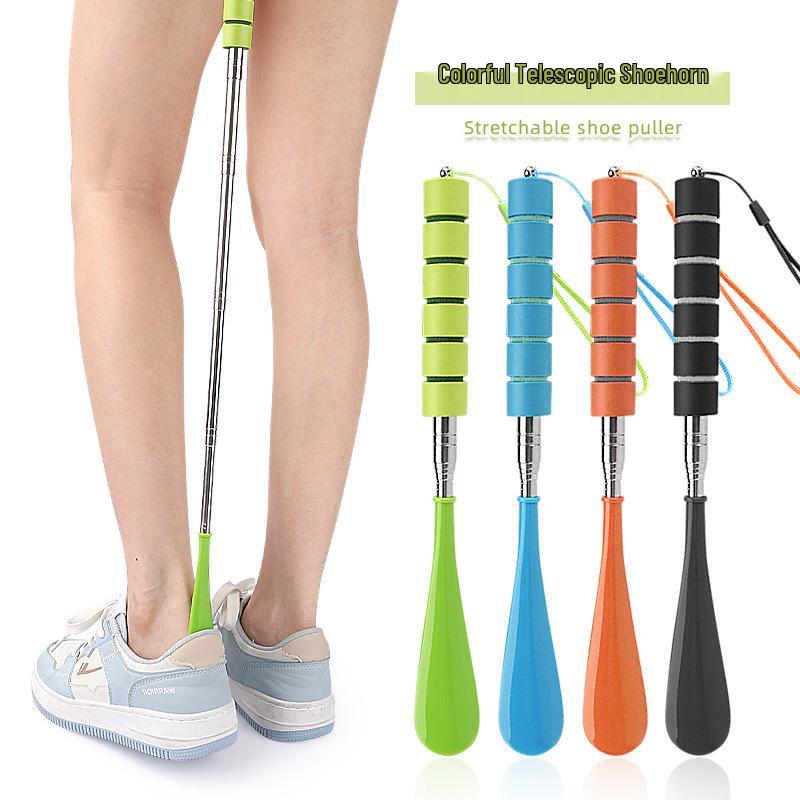 Adjustable Stainless Steel Shoehorn: Extendable Hangable Design for Pregnant Women & Elderly - No Squatting or Bending Needed.