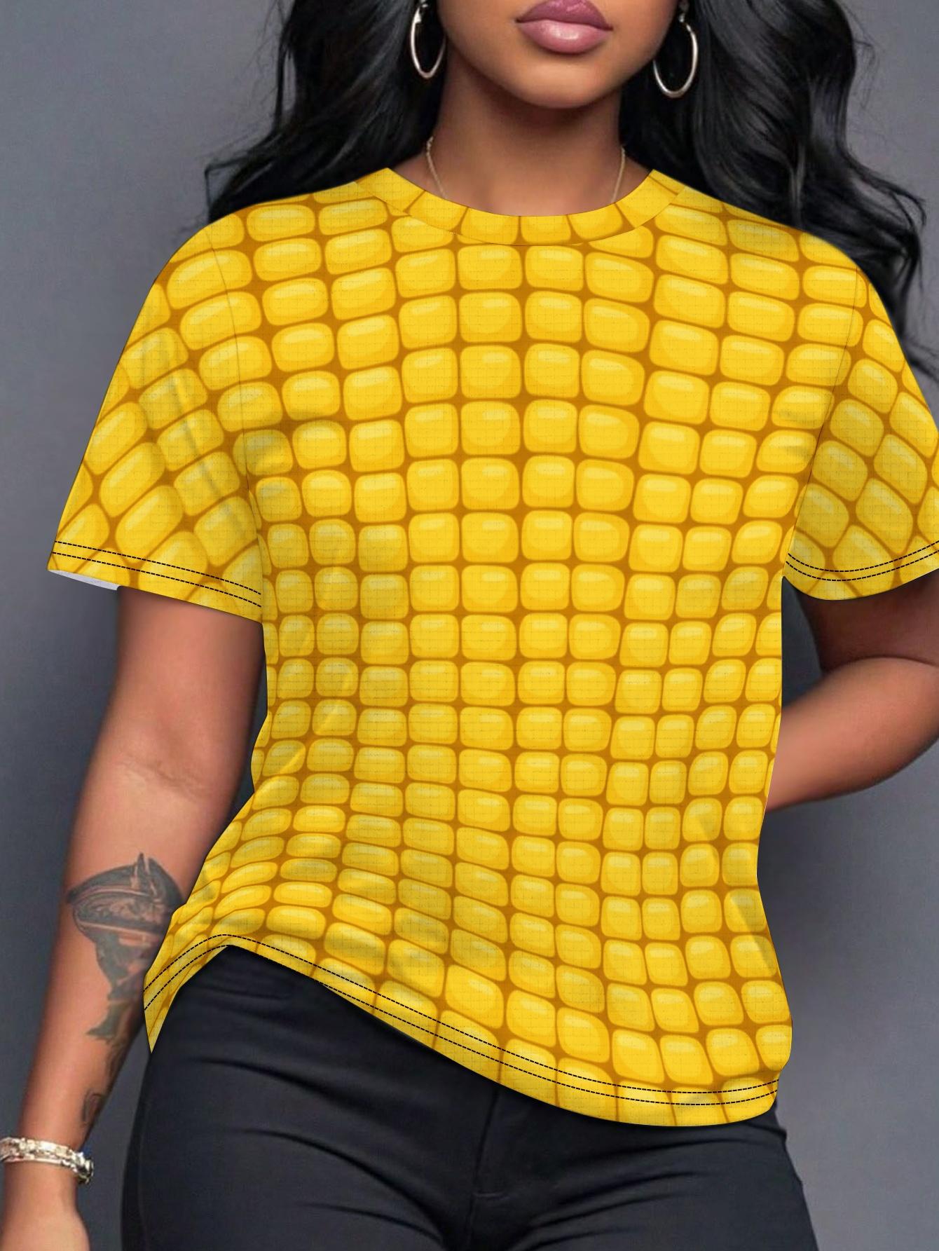 

Women S Corn Kernel Print T-Shirt - Repeated Corn Pattern Design. Comfortable And Casual Summer Top. Machine Washable. Suitable for Daily Wear And Lay XL дубильная кора