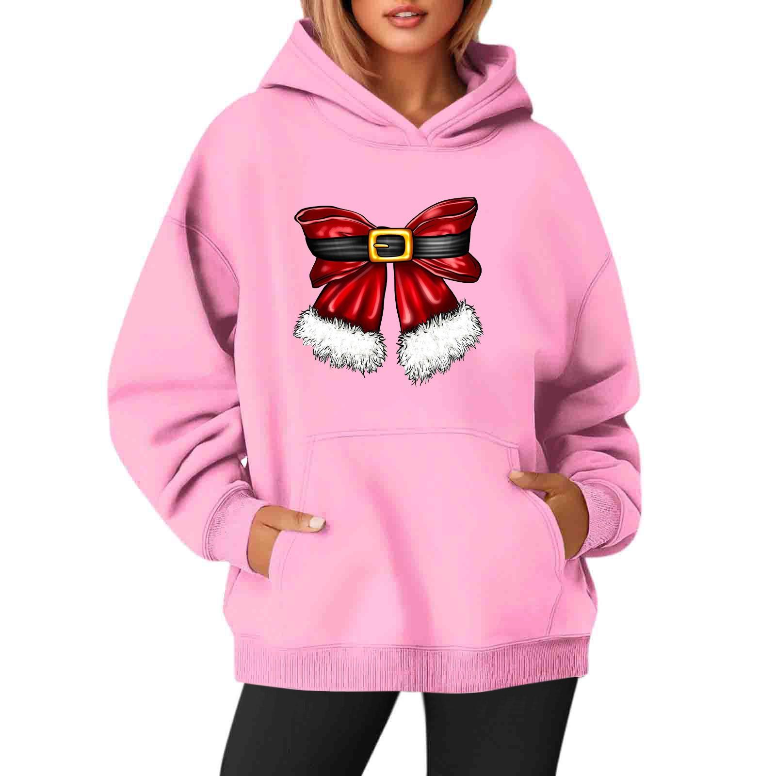 

Женские толстовки с круглым вырезом, длинным рукавом, рождественским принтом, однотонная толстовка с капюшоном XL розовый