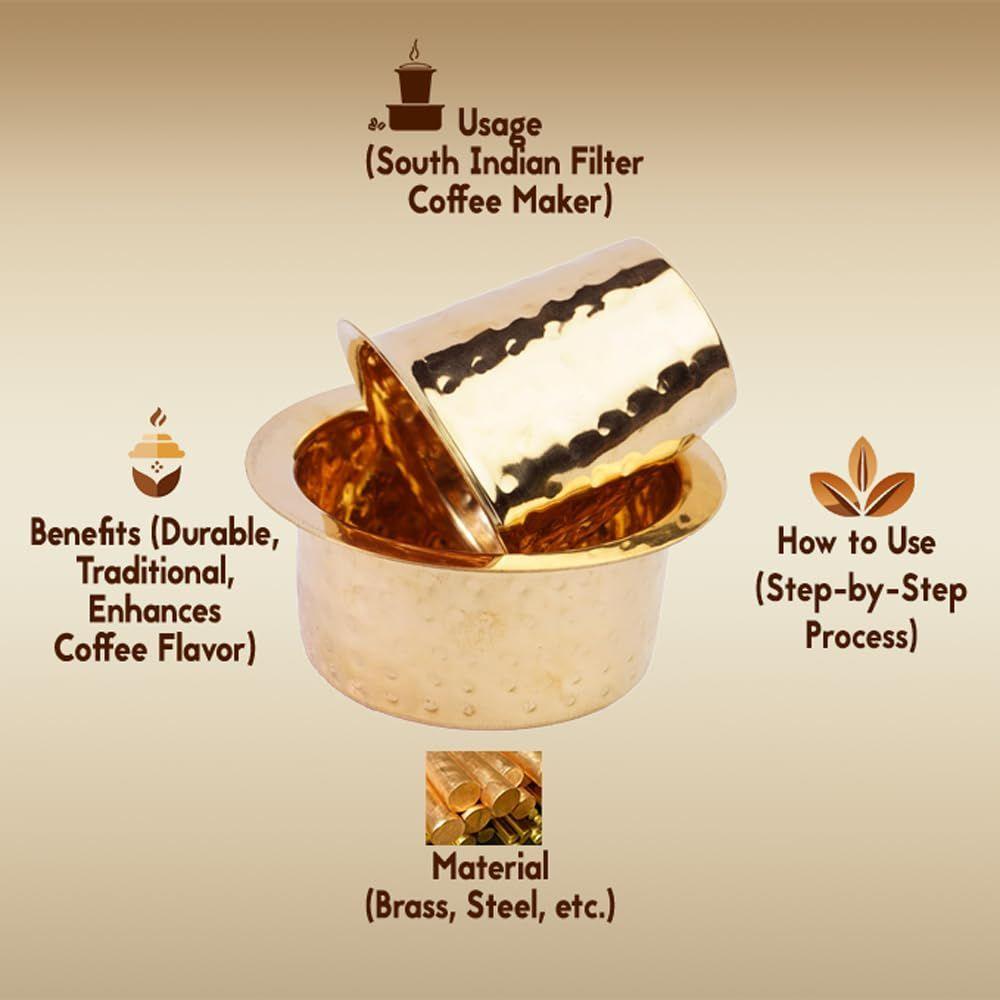 Indian Brass Coffee Cup Dawara/Dabara & Tumbler for Serving Filter Coffee/Tea/Traditional kumbakonam Brass Dabara - | Hammered Matt - 150ml (Set of 3)