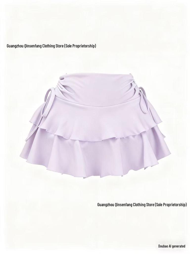 European Y2K Low-Waist Pleated Sports Skirt with Lace-up Design