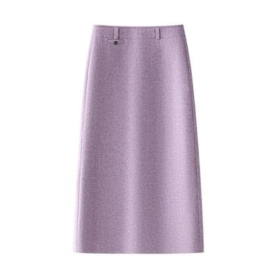 2025 New Women's Purple Woolen A-Line Pencil Skirt: Autumn/Winter Slim Fit