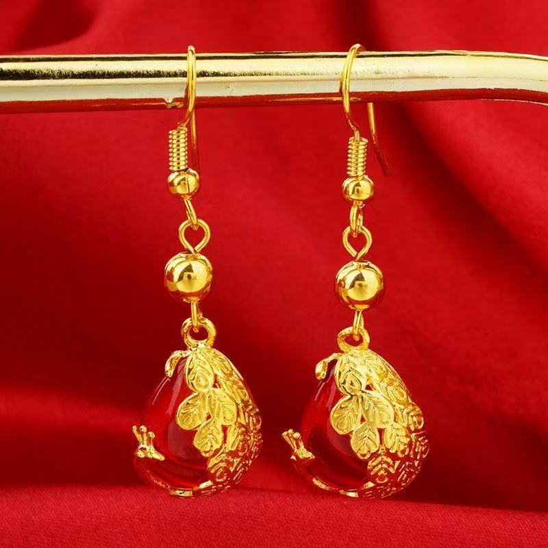 Classic Retro Red & Gold Phoenix Ear Hooks for Women - Ethnic Peacock Design Earrings