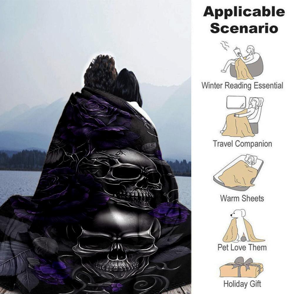 1pc Skull Purple_rose Soft Warm Throw Blanket Nap Blanket For Couch Sofa Office Bed Camping Travel,Comfortable