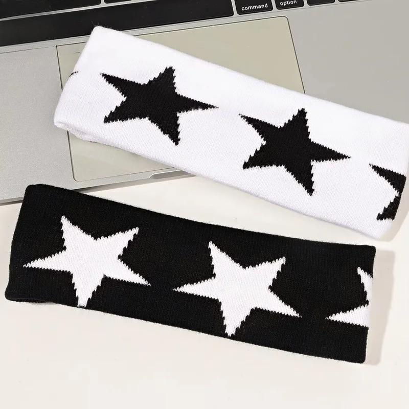 Star Embroidery Sports Headband for Running, Cycling, Yoga Black Headbands for Women No Slip Soft Hair Accessories