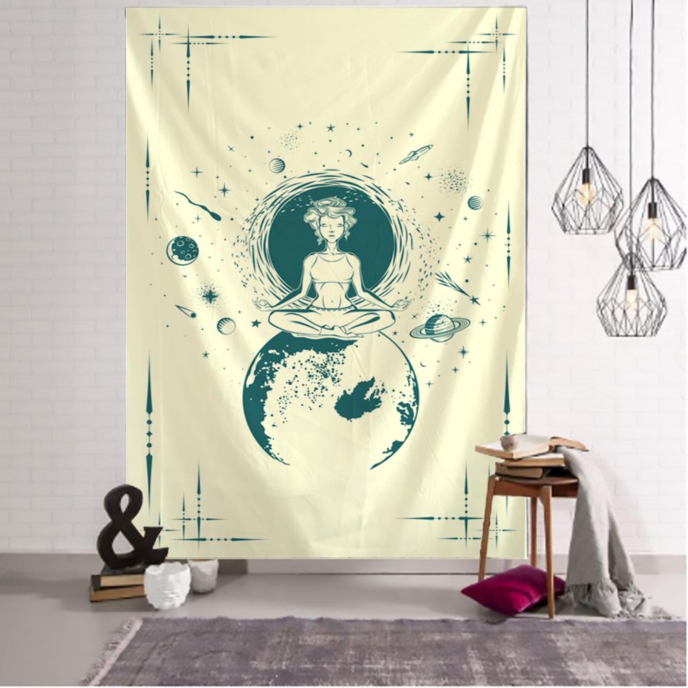 Tapiserie colorată pentru meditator cosmic, agățat pe perete, hippie psihedelic, desene animate, planeta Tapiz Kawaii, decor