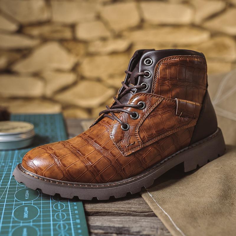 Men's Leather Boots Martin Boots Men's Boots Large Size Zipper Short Boots Men's Shoes Autumn and Winter High Top Shoes Desert Tooling