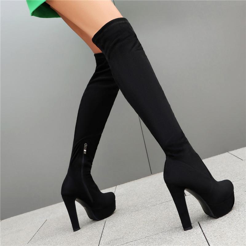 Women's high-heeled boots, sexy European and American style autumn and winter new waterproof table, fine-heeled large-size knee boots