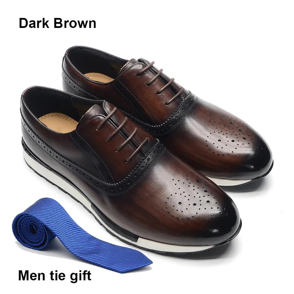 

10 цветов Мужские кроссовки Оксфорды из натуральной кожи ручной работы на шнуровке Броги для бизнеса и офиса Модный бренд Повседневная обувь для мужчин 45 темно-коричневого