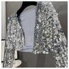 Small suit women's 2024 new heavy industry sequined temperament cardigan casual short sparkling typhoon jacket top