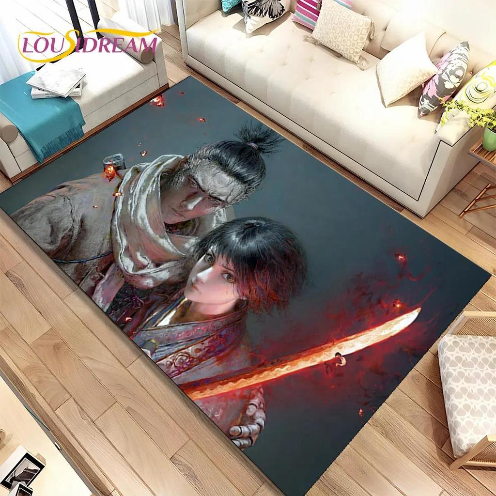3D HD Sekiro-serien Spill Gamer Områdeteppe, Teppe for Hjem Stue Soverom Sofa Dørmatte Dekor, Barn Lek Sklisikker Gulvmatte