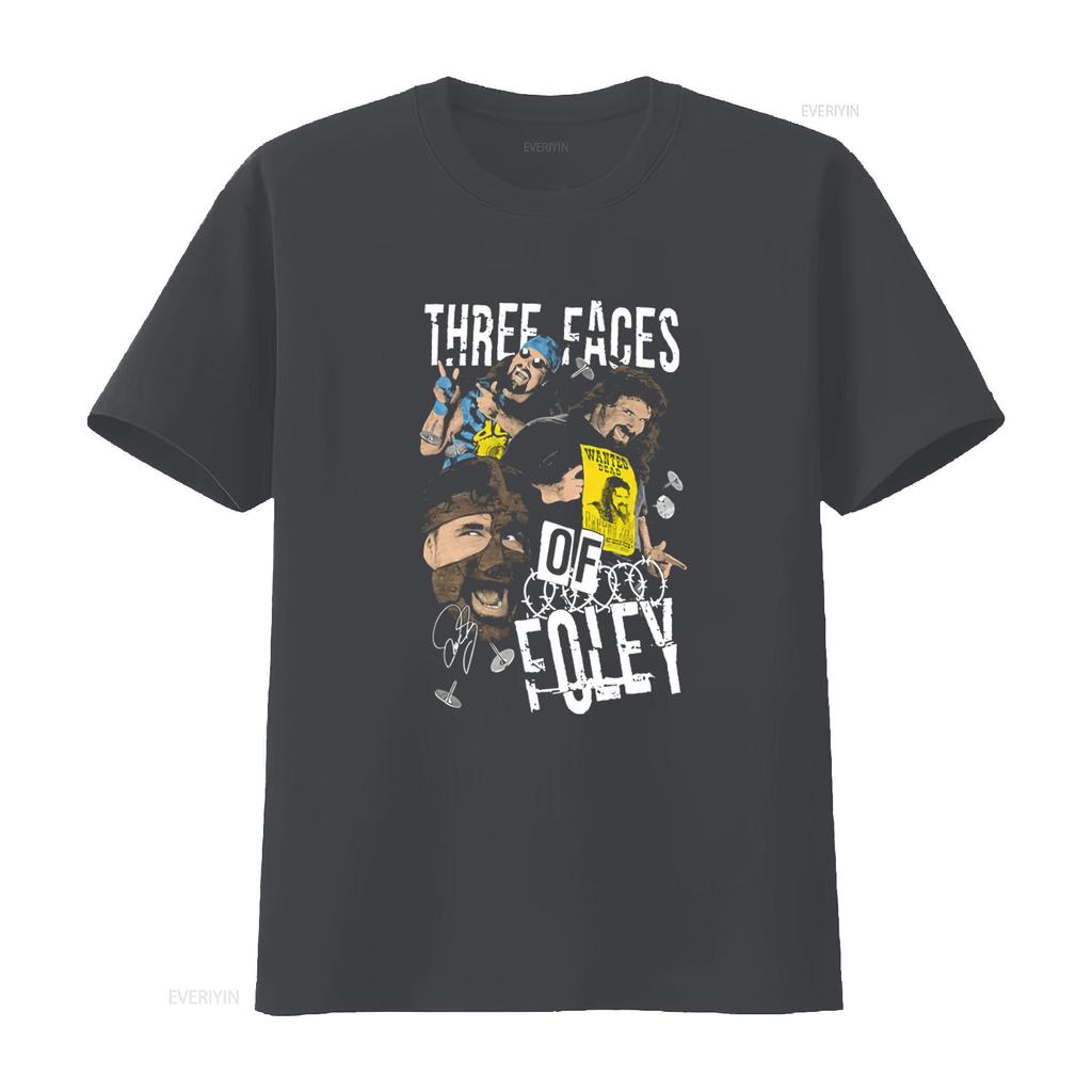 Mick Foley Legends Three Faces of T Shirt Vintage Washed Fashion Casual Top for Everyday Wear Homme Slightly Designer Clothes