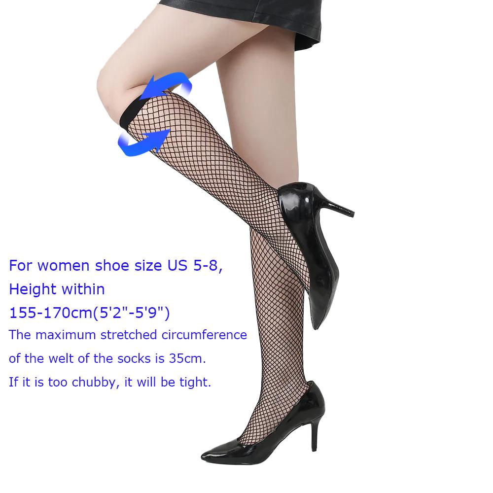 Women'S Black Fishnet Knee High Socks Stylish Black Hollow Out Mesh Stockings