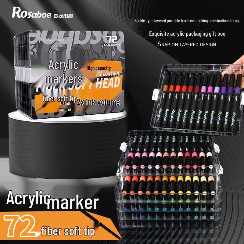 Роза Каунт 3972: Набор акриловых маркеров для изящного искусства из 72 цветов с фибровыми наконечниками большой вместимости