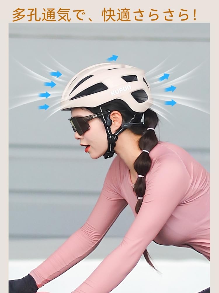 KUFUN Bicycle Dial Road Bike L Helmet, Adult/Women's, Adjustment, Lightweight, Junior/Men's, (White, (58-62cm))