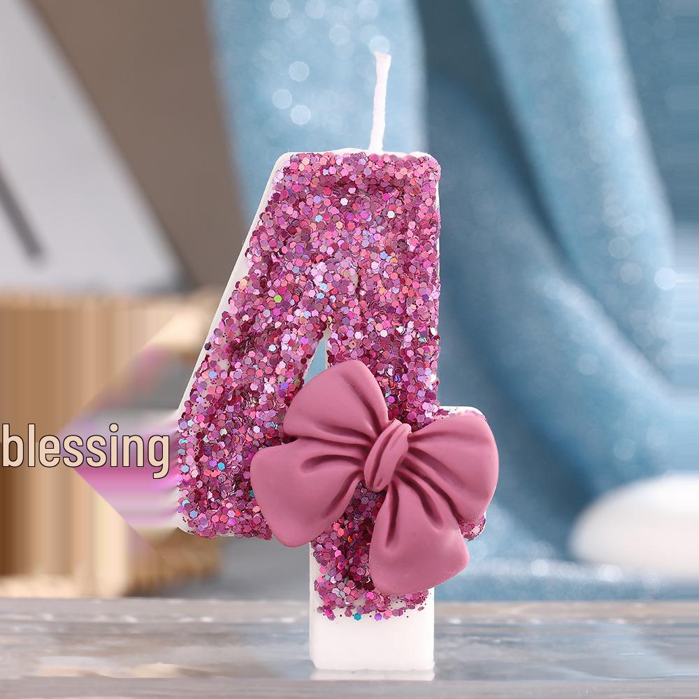 

Мечтательные фиолетовые свечи-цифры с бантом для женских тортов на день рождения