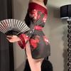 Sexy Off-the-shoulder One-word Shoulder Japanese Black Flower Kimono See-through Buttocks Free-of-charge Bathrobe Cardigan Costume Cosplay