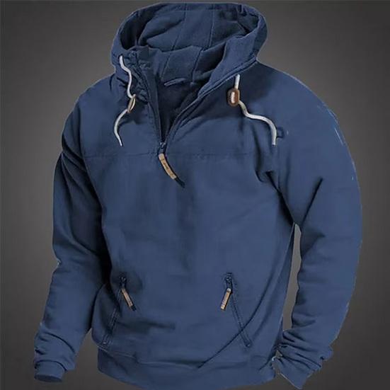 Heren Herfst Winter Hoodie met Zak Koord Halve Rits Capuchon Vintage Stijl Lange Mouwen Effen Kleur Middellang Losse Casual Dagelijkse Top