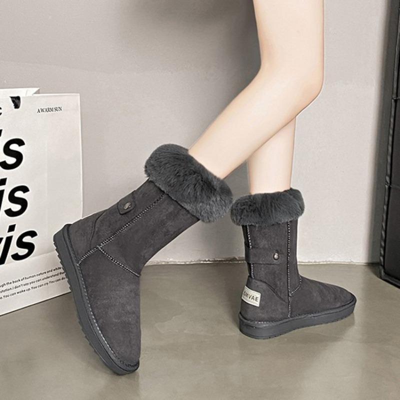 Medium boots women's new velvet thickened warm versatile sleeve thick-soled cotton boots large size