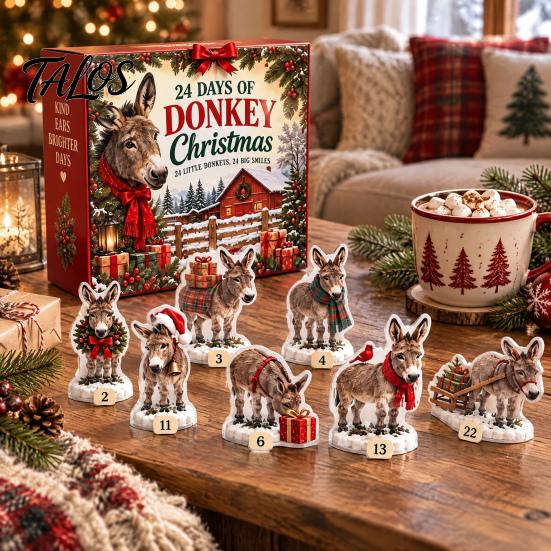 Vánoční odpočítávání Dárková sada Oslík Adventní kalendář, 24ks Akrylová sbírka ozdob Dětská krabička s svátečními oblečky, Sváteční stolní dekorace