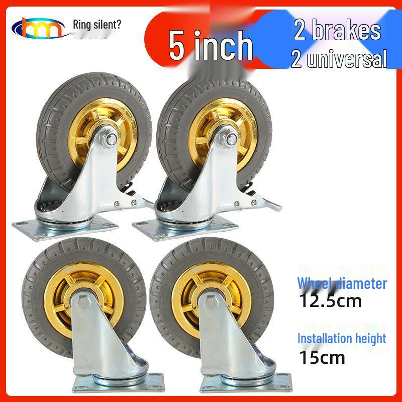 Schwerlast-Gummi-Lenkrollen mit Bremse - Doppelt gelagert, Größen 3/4/5 Zoll