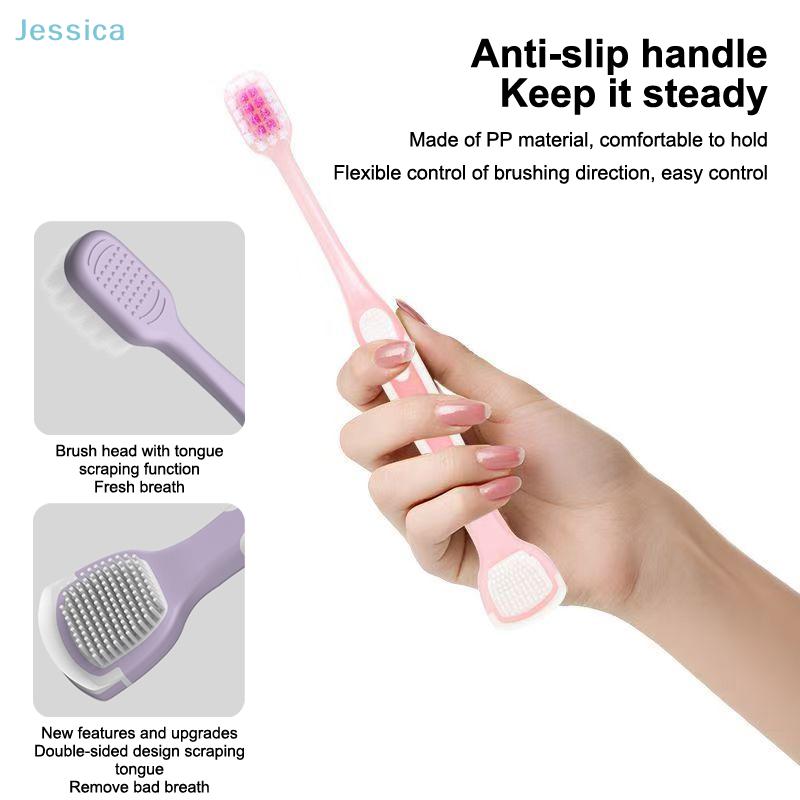 Double Head Toothbrush With Tongue Scraper,Soft-bristled Toothbrush,Tongue Oral Cleaning Brush Reusable