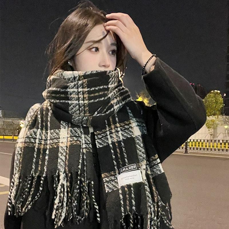 Plaid Imitation Cashmere Tassel Scarf Women's Winter Warmth All-match Shawl Dual-use Student Couple Scarf