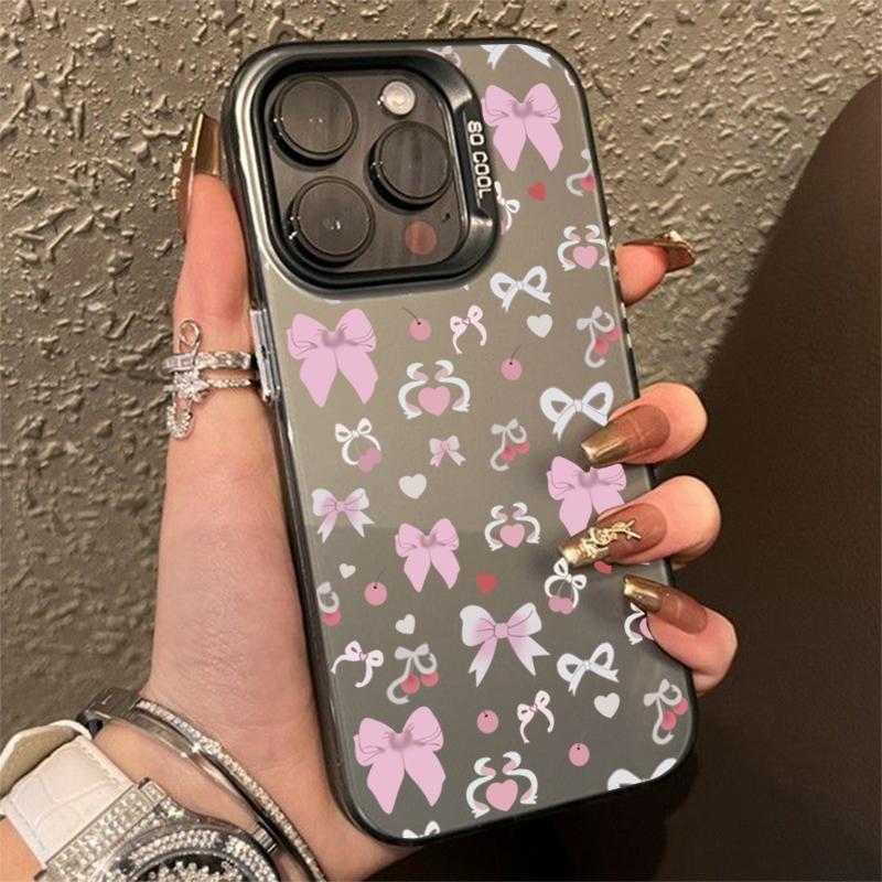 Black Cherry Bow Electroplate Silver IMD Phone Case For  Mi 14 13 12 13T 14T Pro 11 Lite NE Poco F6 X5 X6 M6 Pro 4G Cover