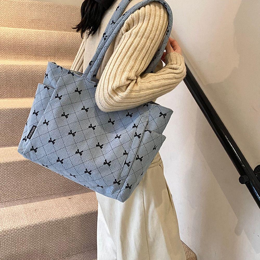 INS Women's Underarm Bag Korean Style Travel Shoulder Bag Eco-Friendly Corduroy Tote Bag  Underarm