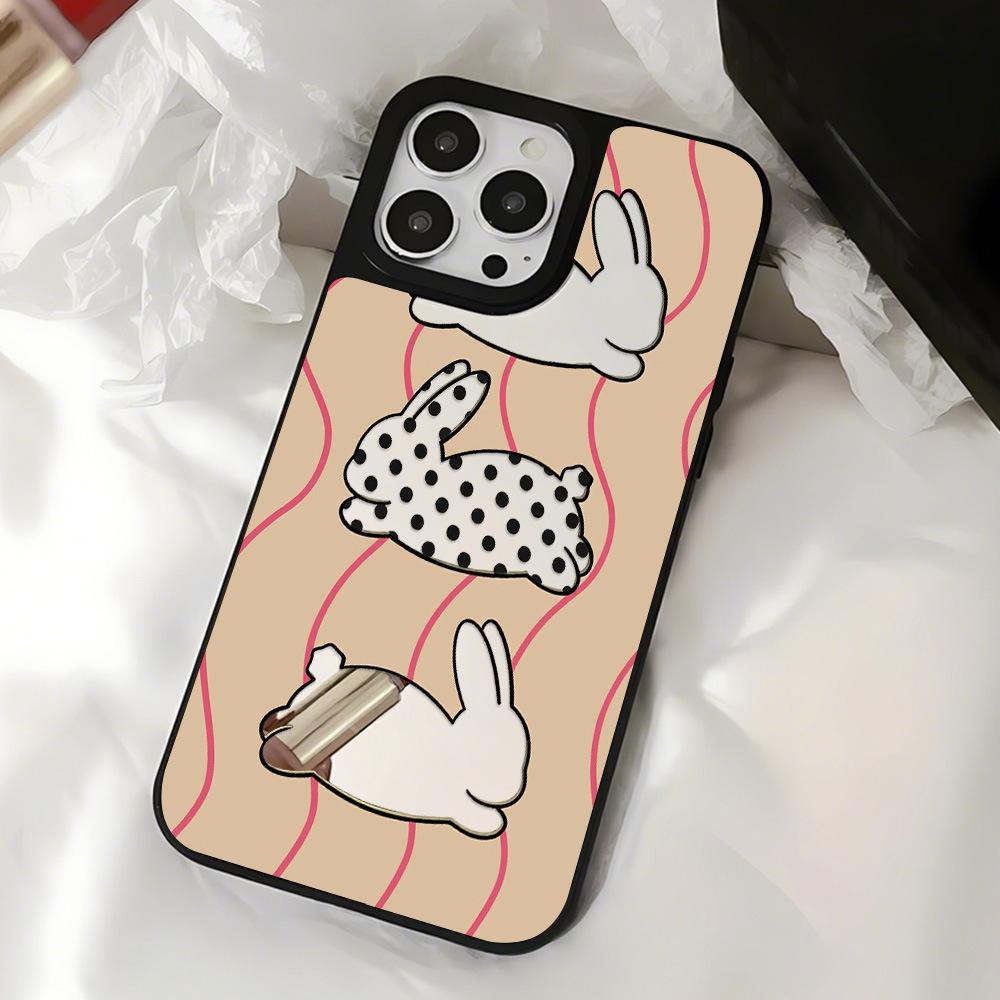 Hollow Rabbit Is Suitable for Apple 17ProMax Black Frame Mirror Mobile Phone Case 15 All-inclusive 13/12 Niche 14 Large Holes