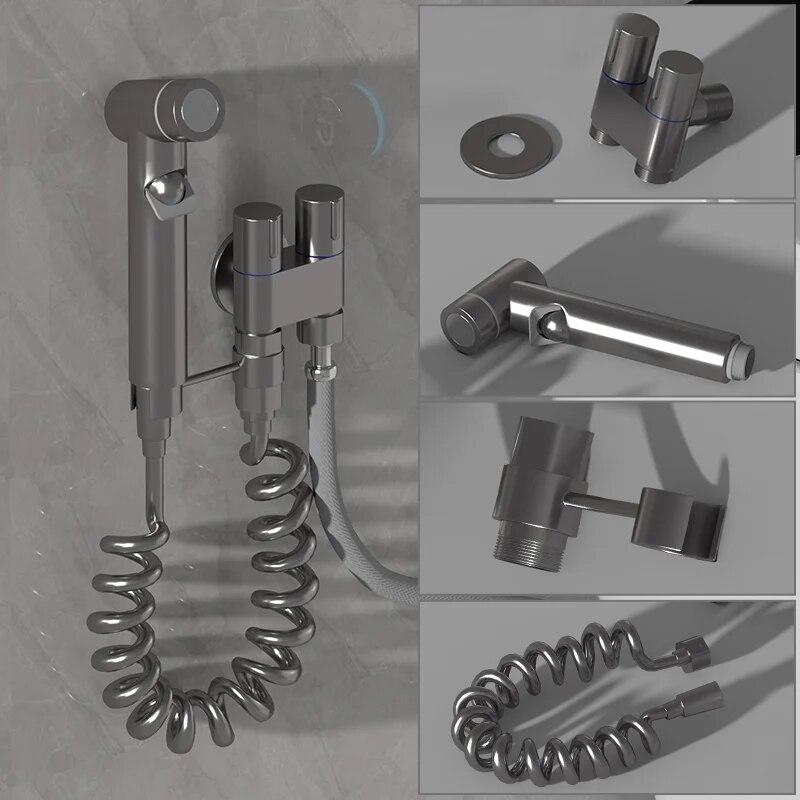 Hygienic Shower Toilet Bidet Sprayer Shower Head Double Outlet Angle Valve Wall-mounted Double Outlet Bidet Toilet Accessories