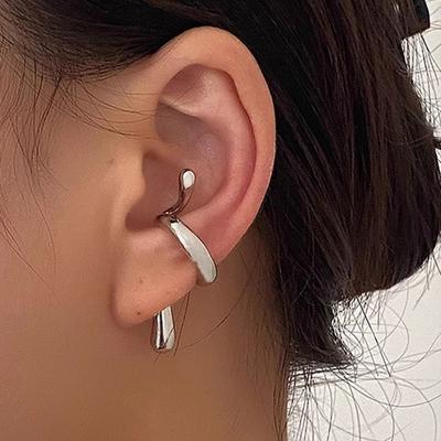 Silver Color Metal Ear Cuff Clip Earrings Without Piercing for Women Girls Fashion Jewelry Hip Hop Style Party Gift