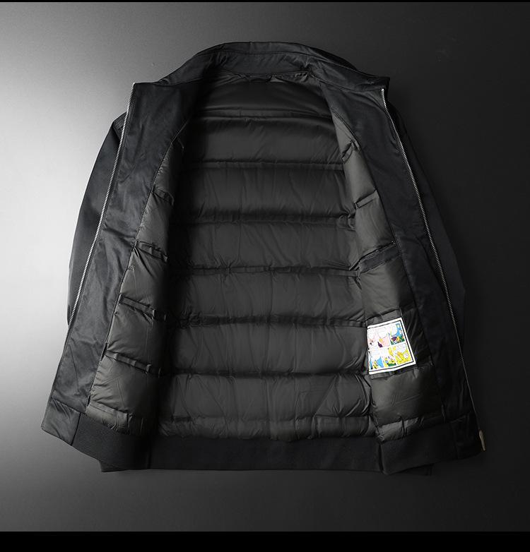 European Winter Lightweight Men's Embroidered Lapel Down Jacket - Trendy Plus Size Warm White Duck Down Coat