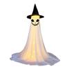Halloween Ghost Decoration Outdoor Standing Ghost with Witch Hat Light Up Spooky White Cloth Ghost for Porch Yard Garden Lawn Decor